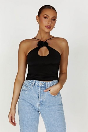 Women's Meshki Adeline Rose Halter Tops Black USA | G4X-4644