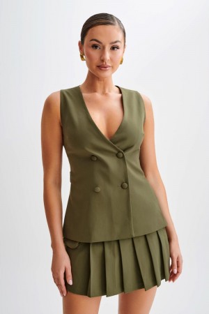 Women's Meshki Amelie Suiting Longline Wrap Tops Olive USA | C0J-5918