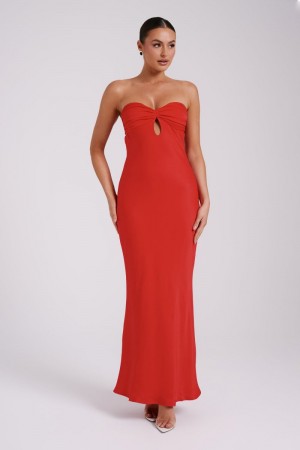 Women's Meshki Antonella Strapless Keyhole Maxi Dress Red USA | Y0C-9095