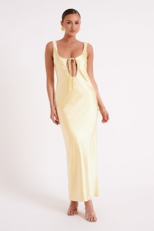 Women's Meshki Aubrie Keyhole Satin Maxi Dress Light Yellow USA | H4Z-4135