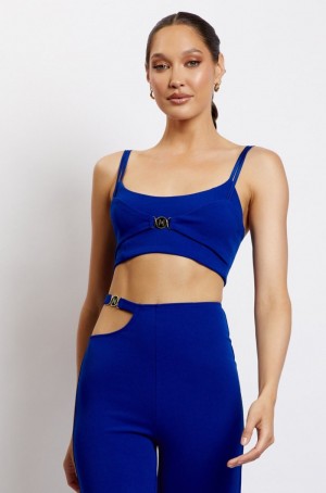 Women's Meshki Blythe Double Strap Crop Tops Blue USA | H0W-9489