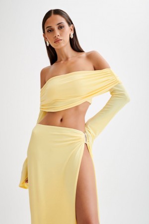 Women's Meshki Camryn Slinky Off Shoulder Crop Tops Yellow USA | K9I-9876