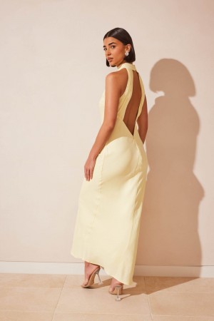 Women's Meshki Claire Matte Satin Drape Back Maxi Dress Light Yellow USA | C2M-0587