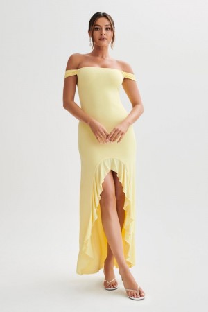 Women's Meshki Eisley Slinky Off Shoulder Maxi Dress Yellow USA | L1U-0887