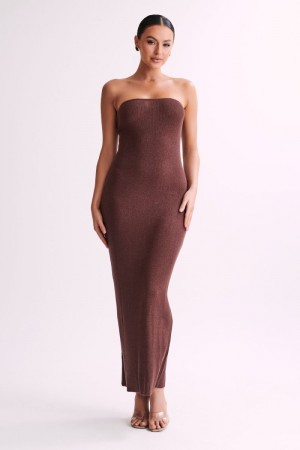 Women's Meshki Emmy Strapless Knit Maxi Dress Dark Chocolate USA | L8M-5704