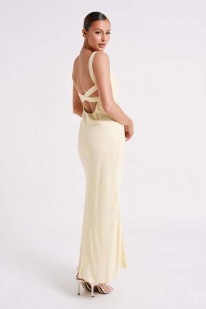 Women's Meshki Ensley Satin Maxi Dress Light Yellow USA | B3C-8724