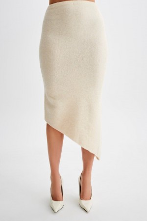 Women's Meshki Genevieve Asymmetrical Knit Midi Skirts Cream USA | R7Z-2418