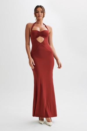 Women's Meshki Ginevra Slinky Halter Maxi Dress Red USA | U0P-5503