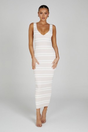 Women's Meshki Henrietta Stripe Knit Maxi Dress White / White USA | H4H-7929