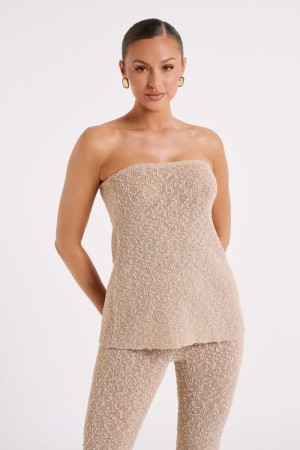 Women's Meshki Irma Strapless Boucle Tops White USA | E6Z-0061