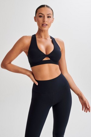 Women's Meshki Jackie Twist Crop Tops Black USA | I3J-2040