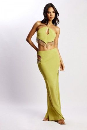 Women's Meshki Jayleen Maxi Fringe Skirts Yellow USA | N9X-3966