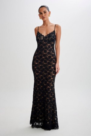 Women's Meshki Joelle Lace Cupped Maxi Dress Black USA | L6E-7392