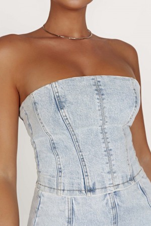 Women's Meshki Jordana Denim Tube Tops Light Blue USA | Q2G-3097