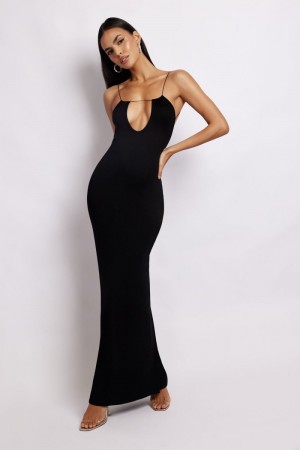 Women's Meshki Kirsty Strappy Circle Cutout Maxi Dress Black USA | J5B-0272