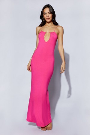 Women's Meshki Kirsty Strappy Circle Cutout Maxi Dress Fuchsia USA | X0A-9553