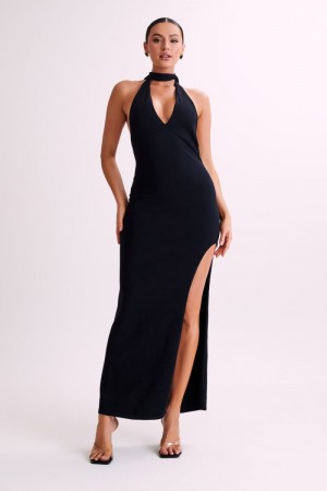 Women's Meshki Koko Knit Split Maxi Dress Black USA | S6Q-6277