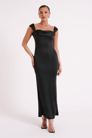 Women's Meshki Lacey Backless Satin Maxi Dress Black USA | I8R-2371