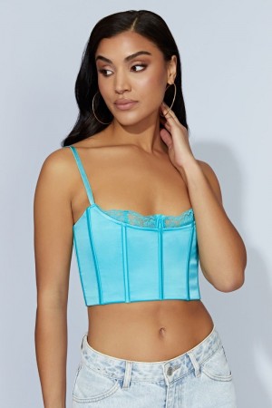 Women's Meshki Lake Lace Cami Crop Tops Light Turquoise USA | W7Z-2552