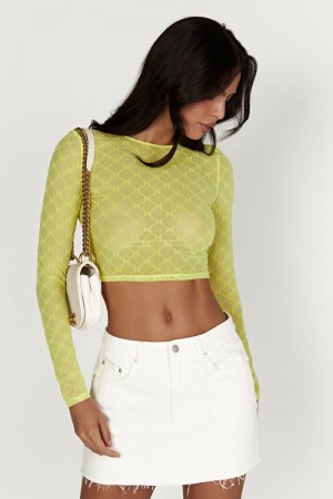 Women's Meshki Letitia Mesh Monogram Crop Tops Green USA | V1G-2992