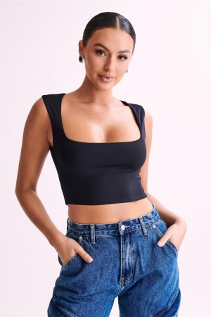 Women's Meshki Linley Recycled Nylon Cropped Tops Black USA | B3M-6887