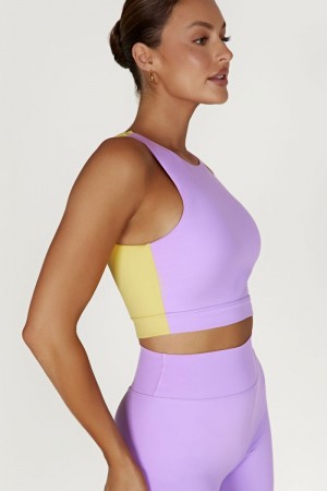 Women's Meshki Lori Two Tone Racer Crop Tops Purple / Yellow USA | G5B-5382