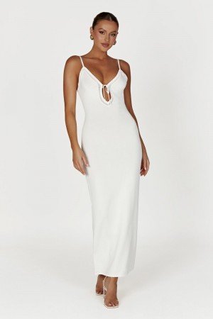 Women's Meshki Maia Pointelle Knit Maxi Dress White USA | E0E-6182