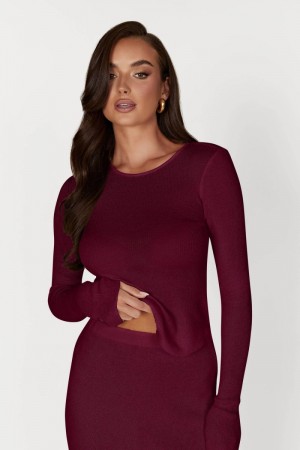 Women's Meshki Maribelle Knit Long Sleeve Tops Dark Red USA | Y6E-9594