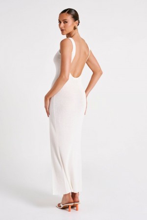 Women's Meshki Maxine Sheer Knit Maxi Dress White USA | N3P-8139