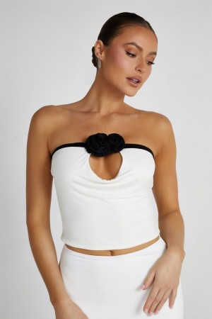 Women's Meshki Megan Strapless Rose Tops Black / White USA | B1V-0083