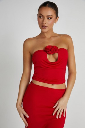 Women's Meshki Megan Strapless Rose Tops Red USA | Q4C-1514