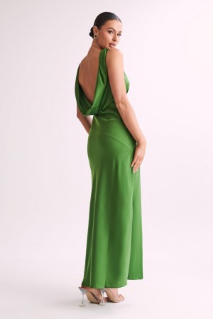 Women's Meshki Nadia Satin Back Cowl Maxi Dress Green USA | E9B-4113