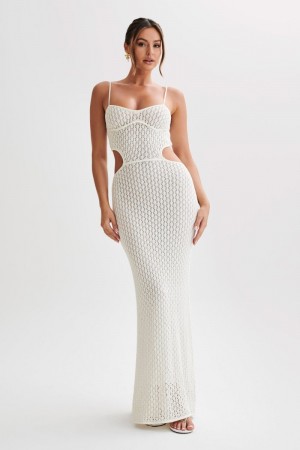 Women's Meshki Nerida Knit Cut Out Maxi Dress White USA | R9U-3891