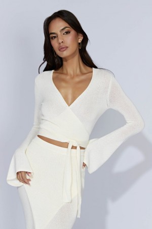 Women's Meshki Petra Flare Sleeve Knit Tops Off White USA | Y2J-1279