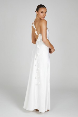 Women's Meshki Rebecca One Shoulder Rose Maxi Dress White USA | M8W-9809