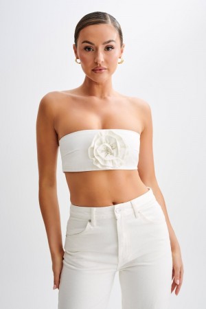 Women's Meshki Samantha Rose Denim Bandeau Tops White USA | G3T-3440