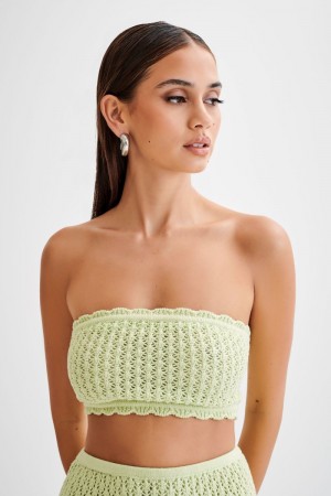 Women's Meshki Serina Knit Crop Tops Green USA | L5A-6818