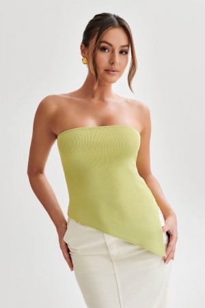 Women's Meshki Sidney Asymmetrical Strapless Knit Tops Green USA | J3Q-4646