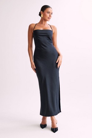 Women's Meshki Sydney Straight Neck Slip Maxi Dress Black USA | B9M-2802