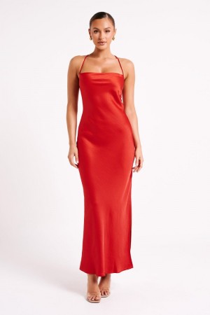 Women's Meshki Sydney Straight Neck Slip Maxi Dress Red USA | M8A-2952