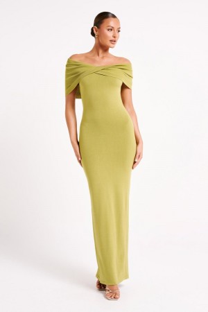 Women's Meshki Terese Off Shoulder Knit Maxi Dress Green USA | X4B-8491