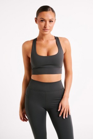 Women's Meshki Thea Racerback Crop Tops Deep Grey USA | Z3M-0209