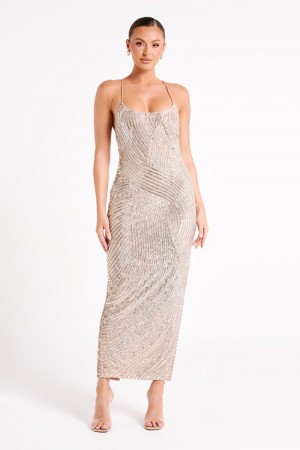 Women's Meshki Tierra Sequin Maxi Dress Silver USA | I0Q-2316