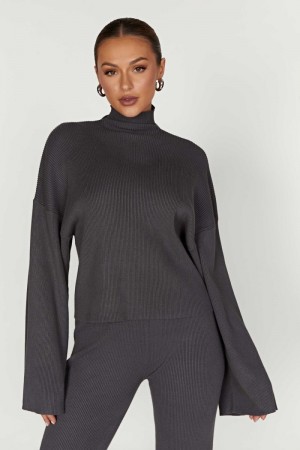 Women's Meshki Winona Turtleneck Knit Tops Deep Grey USA | H9E-1264