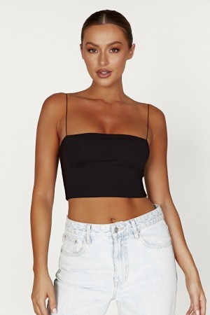 Women's Meshki Yvonne Cami Crop Tops Black USA | J3M-9587