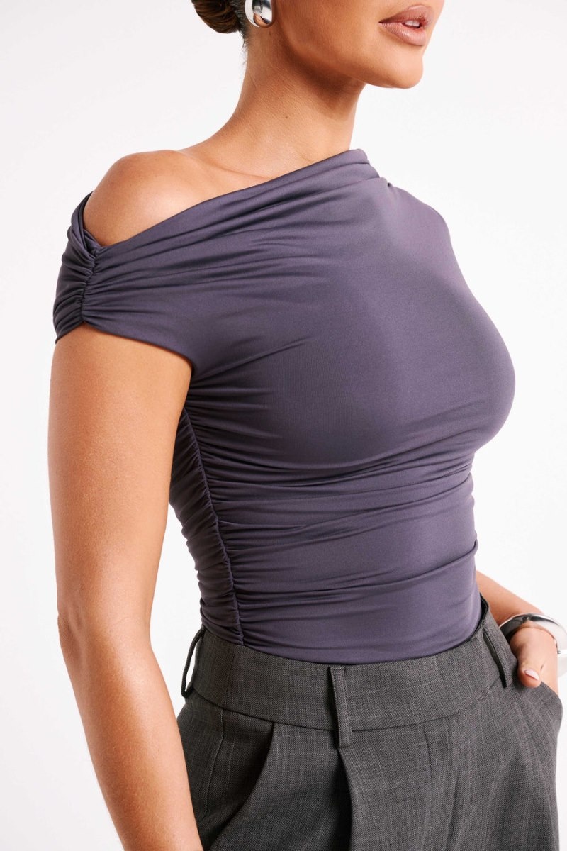 Women's Meshki Alayna Recycled Nylon Ruched Tops Deep Grey USA | S9V-3293