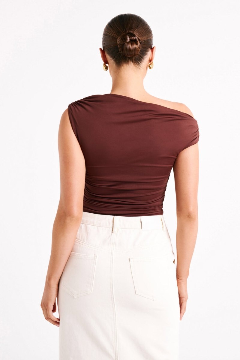 Women's Meshki Alayna Recycled Nylon Ruched Tops Chocolate USA | B2T-1964