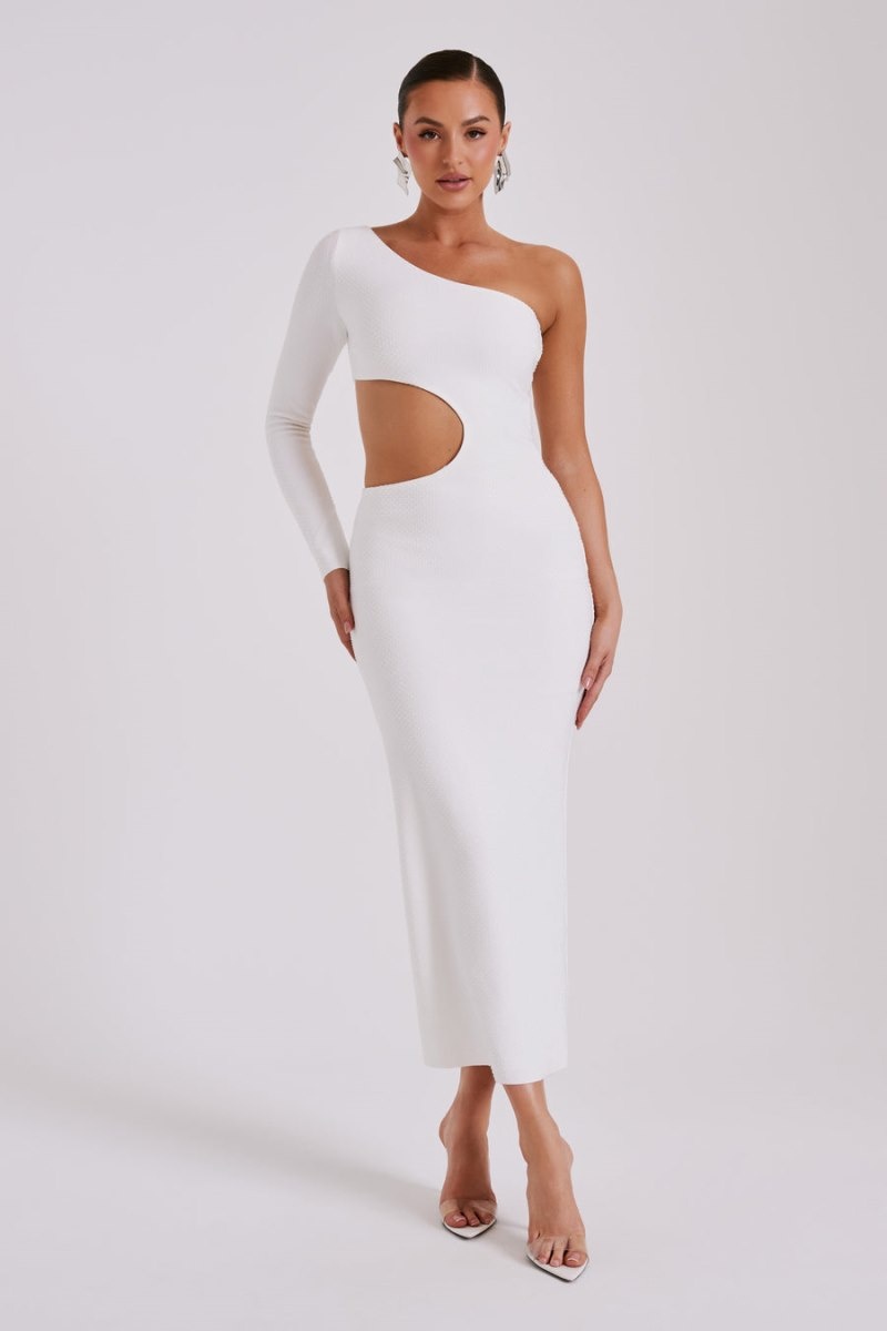 Women's Meshki Alisson Hot Fix Crepe One Shoulder Maxi Dress White USA | U7Y-1376