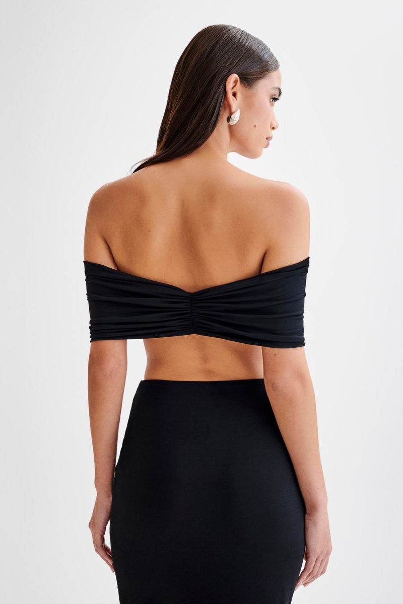 Women's Meshki Amber Slinky Crop Tops Black USA | V4Z-0228