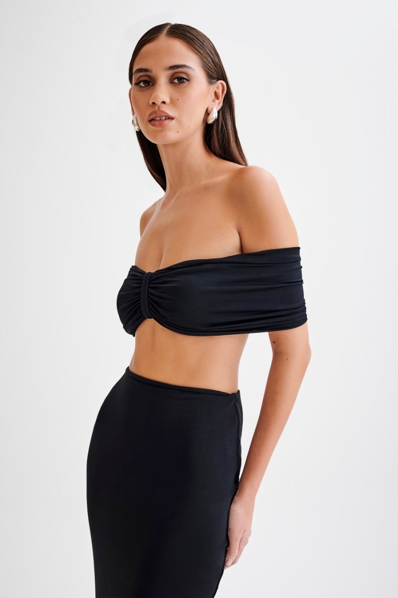 Women's Meshki Amber Slinky Crop Tops Black USA | V4Z-0228